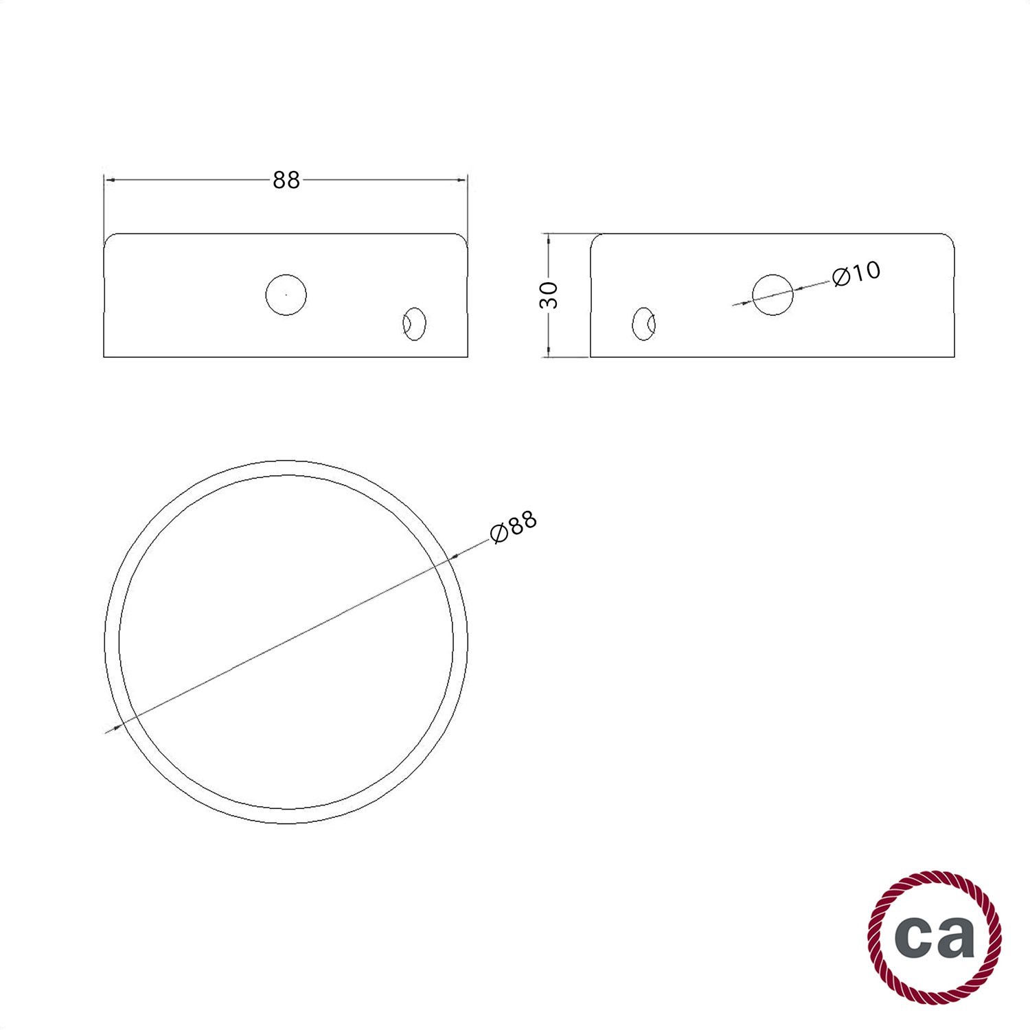 Kit Mini rosace cylindrique en bois avec 4 trous latéraux (boîte de dérivation)