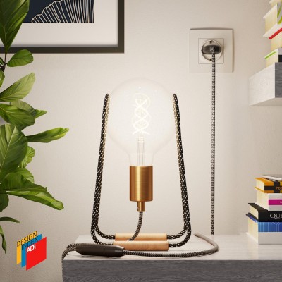 Taché Metal, lampe de table avec câble textile, interrupteur et fiche bipolaire