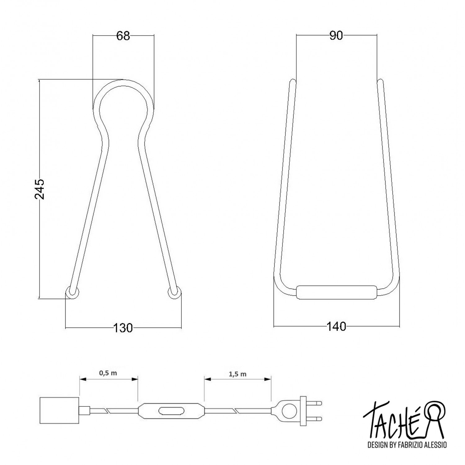 Taché Elegant, lampe de table avec câble textile, interrupteur et fiche bipolaire