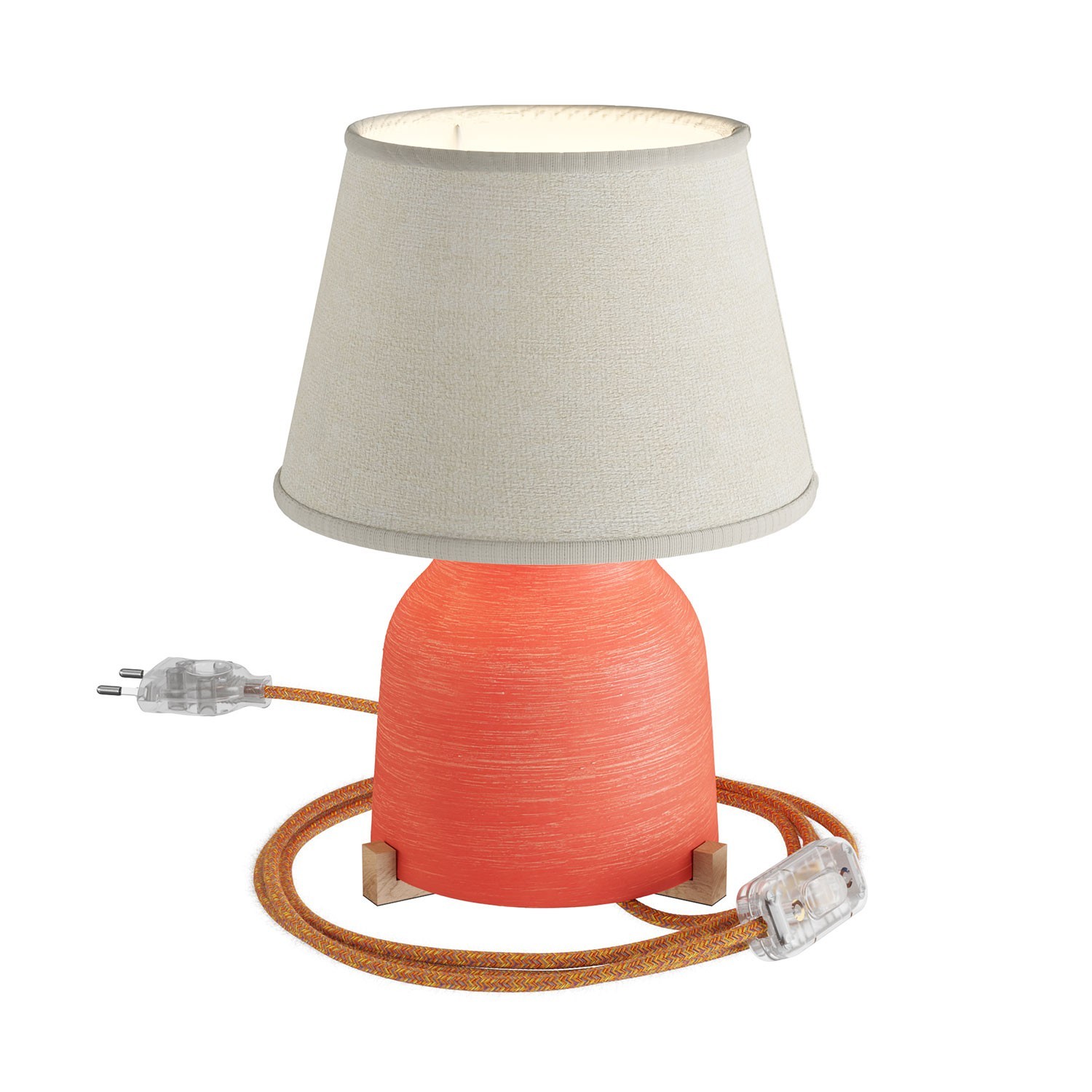 Lampada da tavolo in ceramica Vaso con paralume Impero, completa di cavo tessile, interruttore e spina a 2 poli