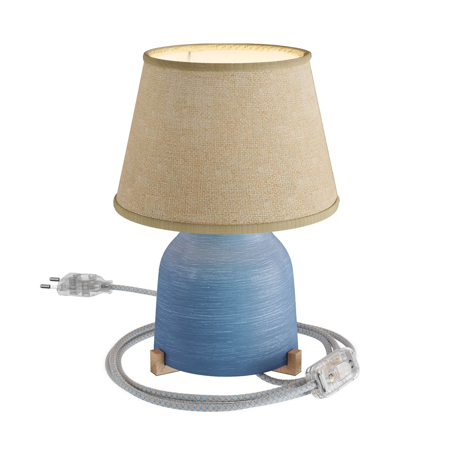 Lampe de table Vaso en céramique avec abat-jour Impero, câble textile, interrupteur et prise bipolaire