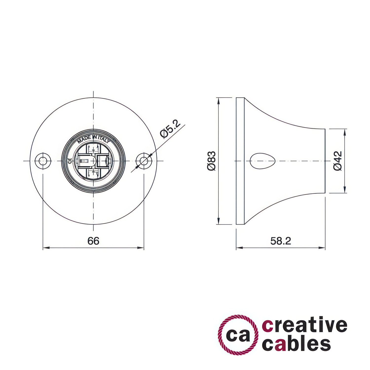 Portalampada 90° E27 a parete o soffitto in termoplastica