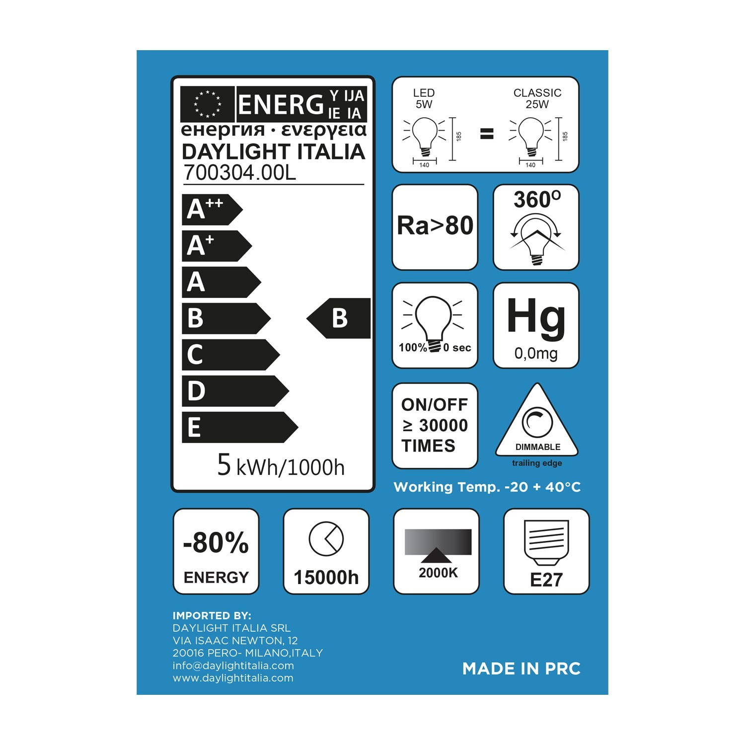 Lampadina LED Globo G140 Bumped Smoky filamento a Spirale 5W E27 Dimmerabile 2000K