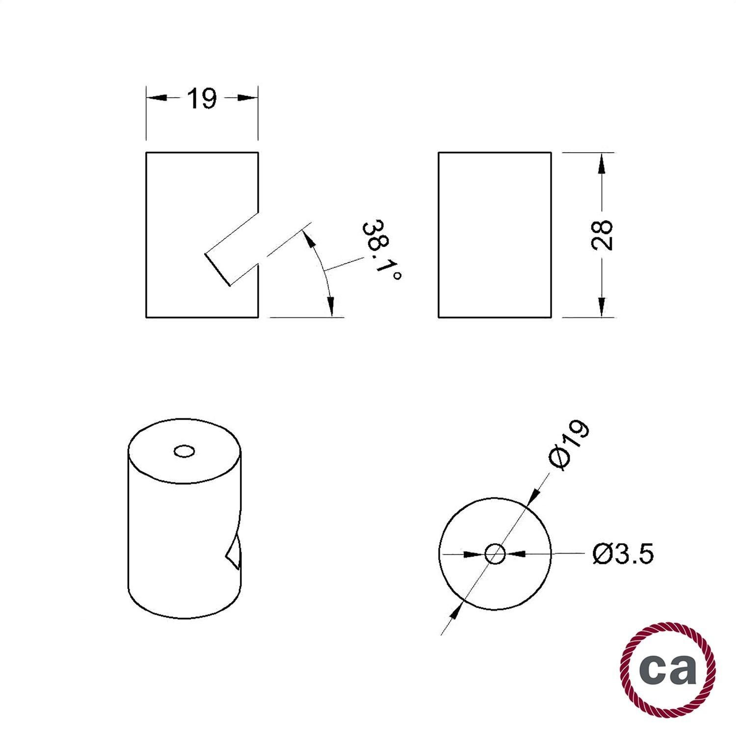 Deckenbefestigung, “V”-förmiger Decken- oder Wandhaken aus Holz für elektrische Textilkabel