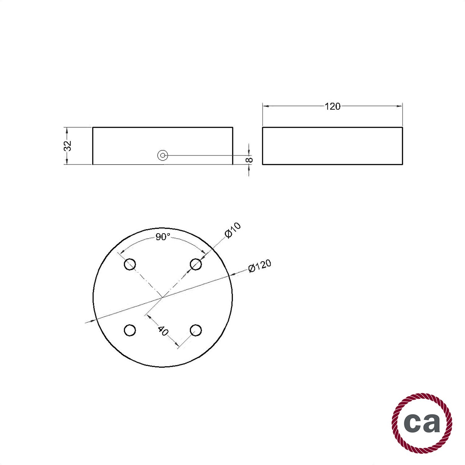 Kit rosace cylindrique en bois à 4 trous