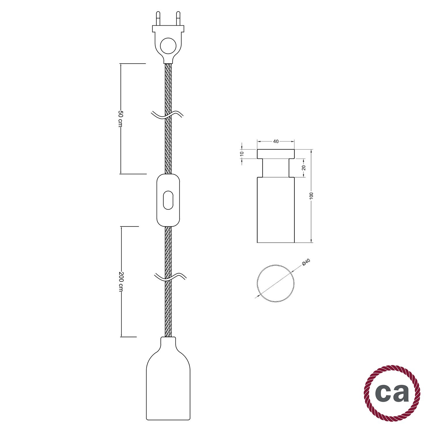 Schalter-stecker-Kabel-Fassung kombination für Hennlampen, Eisenlaternen   - Albazar