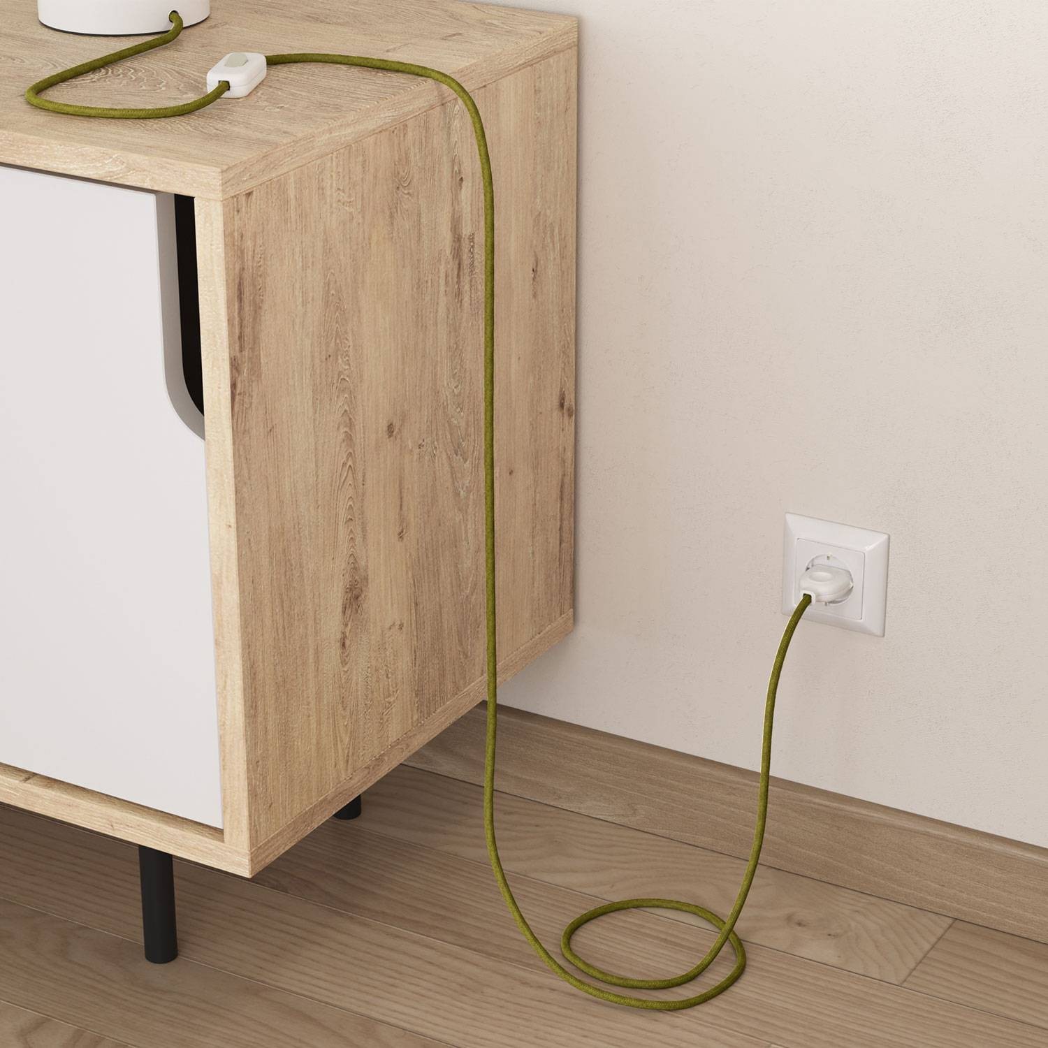 Câble Electrique rond recouvert de Jute Couleur Unie Vert Foin RN23