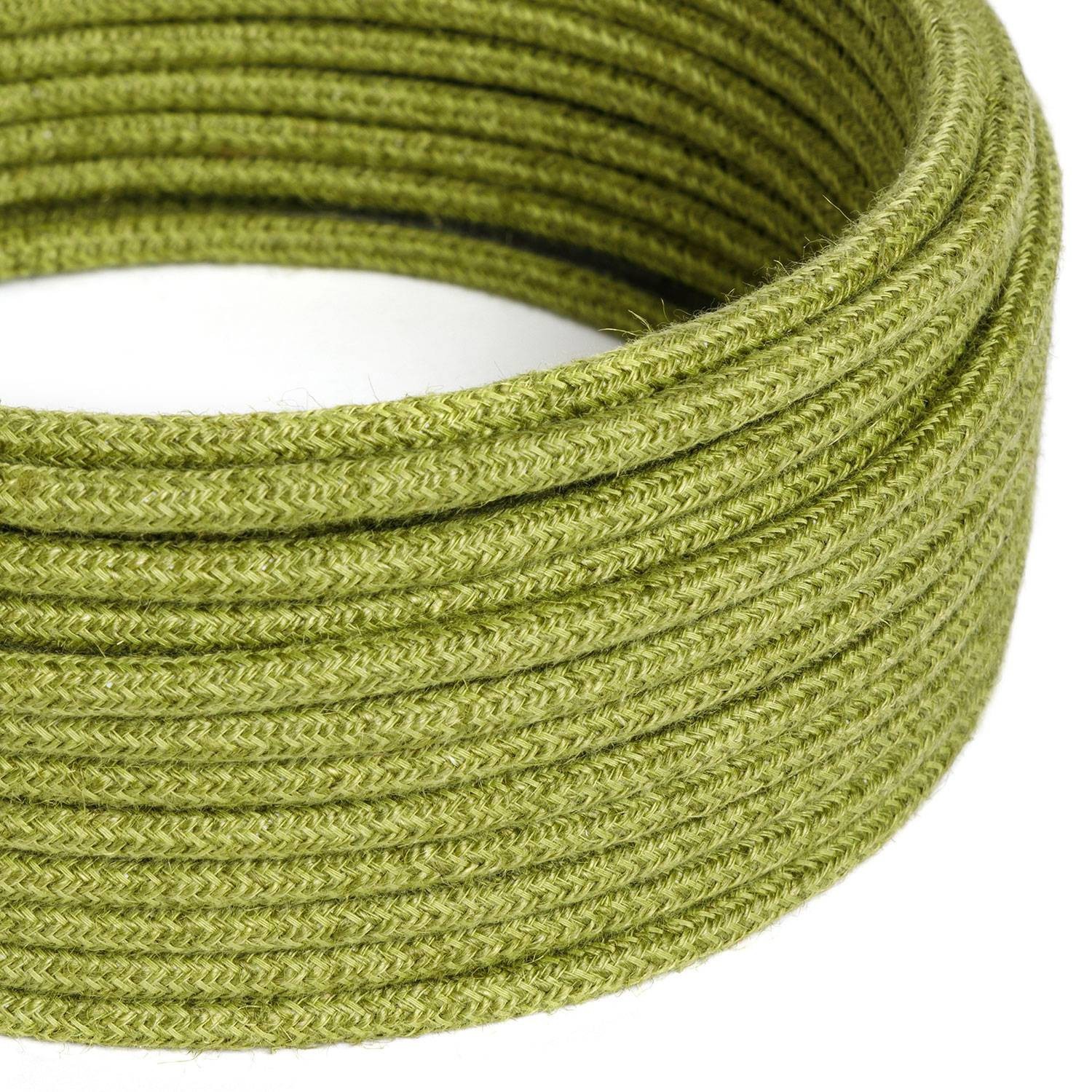 Câble Electrique rond recouvert de Jute Couleur Unie Vert Foin RN23