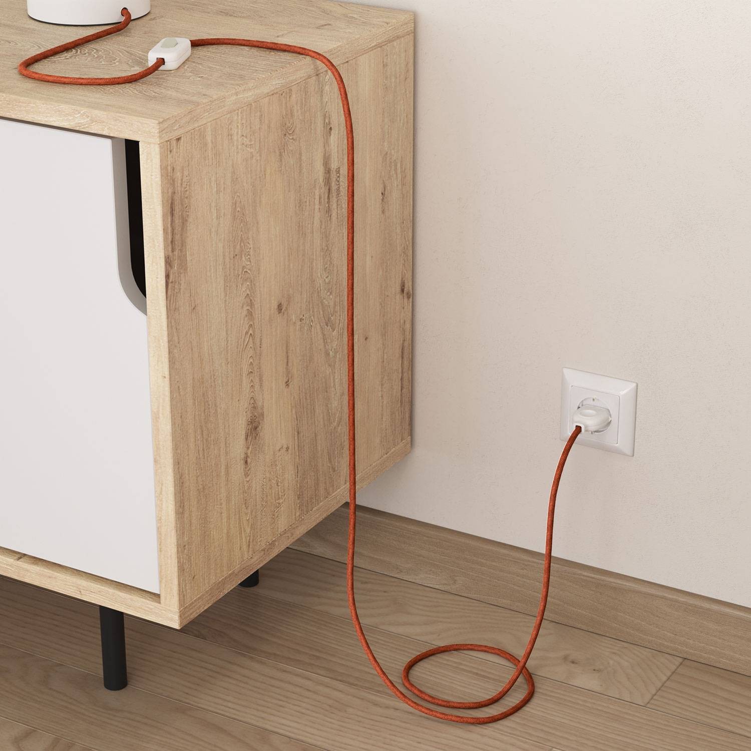 Câble Electrique rond recouvert de Jute Couleur Unie Argile Orangée RN27