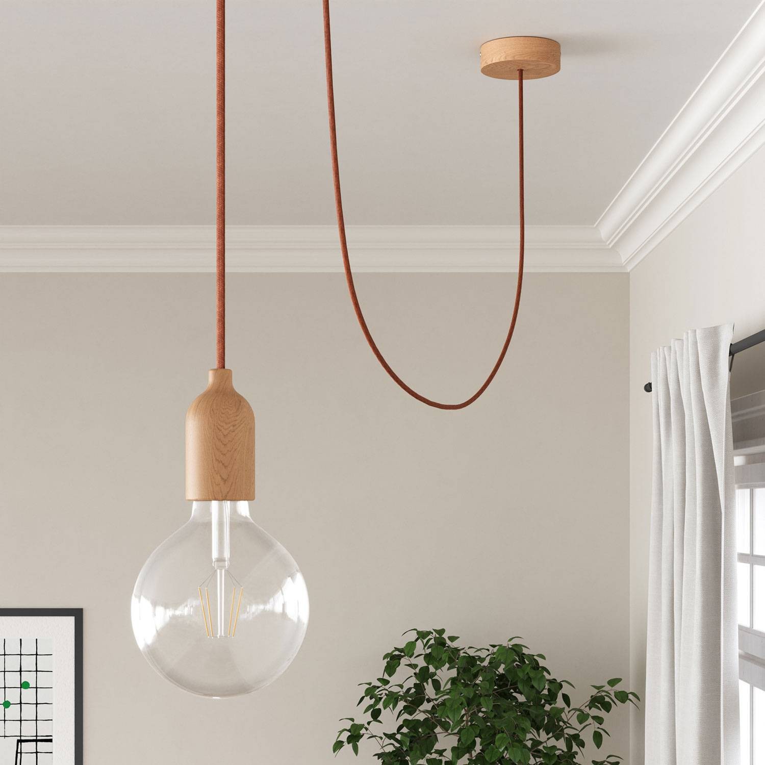 Câble Electrique rond recouvert de Jute Couleur Unie Argile Orangée RN27