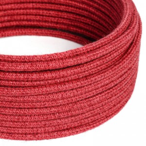 Fil Électrique Rond Gaine De Tissu De Couleur - ZigZag Rouge Feu et Gris  RZ28