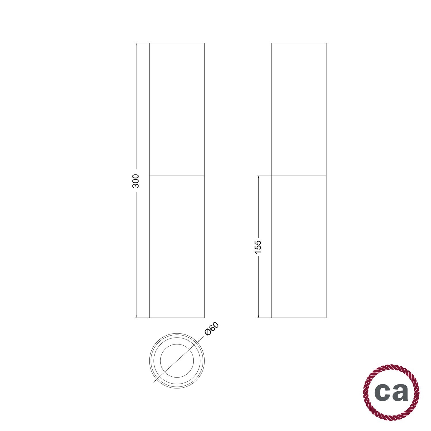 Tub-E14, tubo in legno e metallo per faretto con portalampada doppia ghiera E14