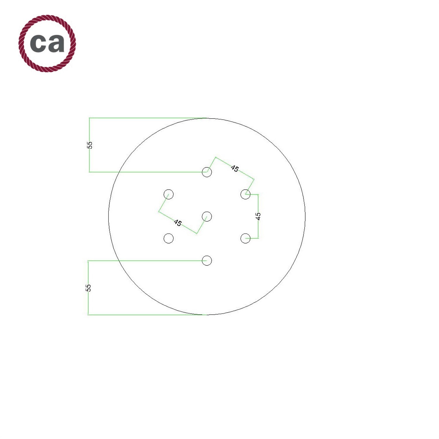 Rundes 7-Loch und 4 Seitenlöchern Lampenbaldachin, Rose-One-Abdeckung, 200 mm Durchmesser- PROMO