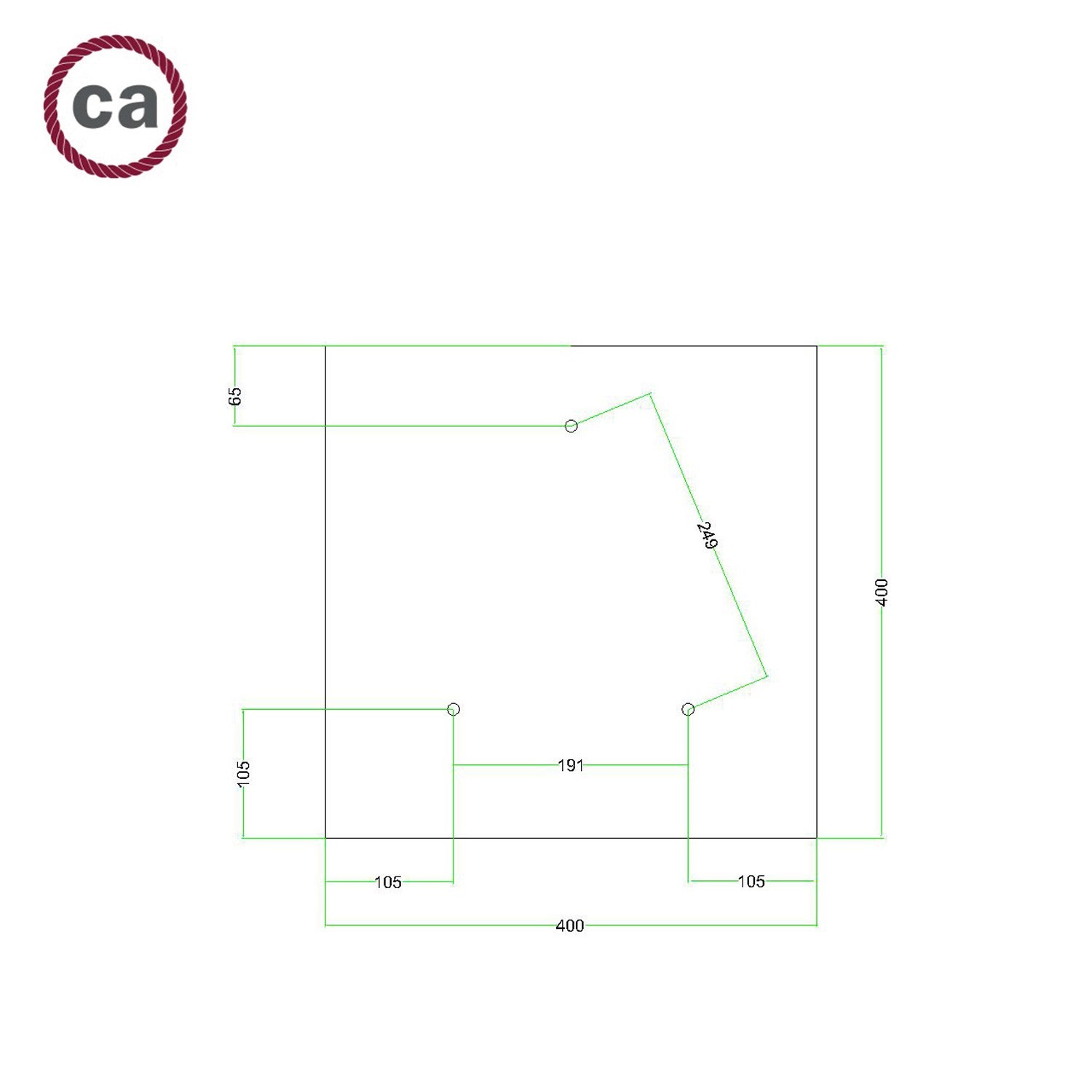 Quadratisches XXL 3-Loch und 4 Seitenlöchern Lampenbaldachin, Rose-One-Abdeckung, 400 mm- PROMO