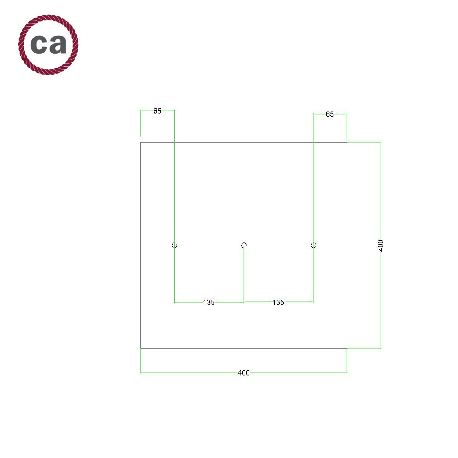 Quadratisches XXL 3 Inline-Löcher und 4 Seitenlöchern Lampenbaldachin, Rose-One-Abdeckung, 400 mm- PROMO