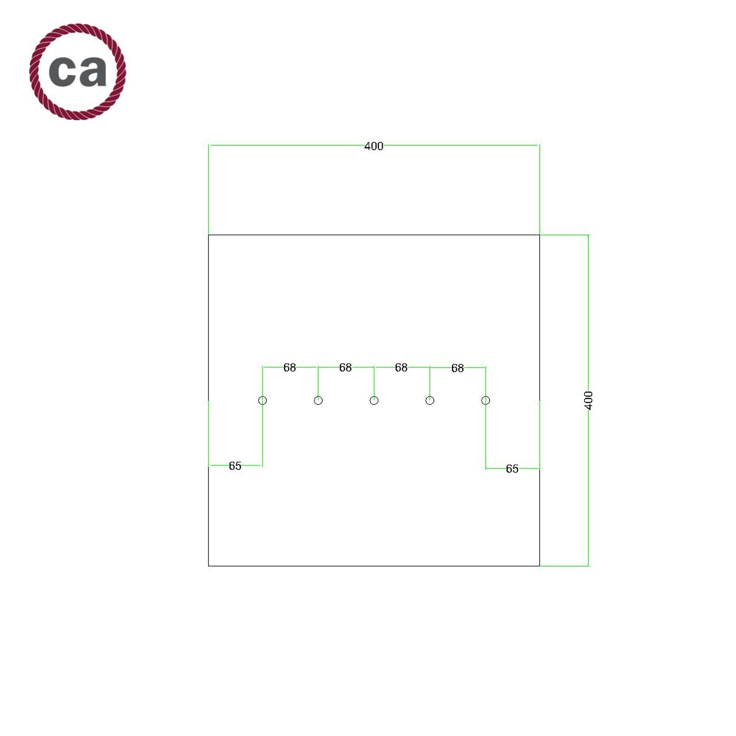 Quadratisches XXL 5 Inline-Löcher und 4 Seitenlöchern Lampenbaldachin, Rose-One-Abdeckung, 400 mm- PROMO