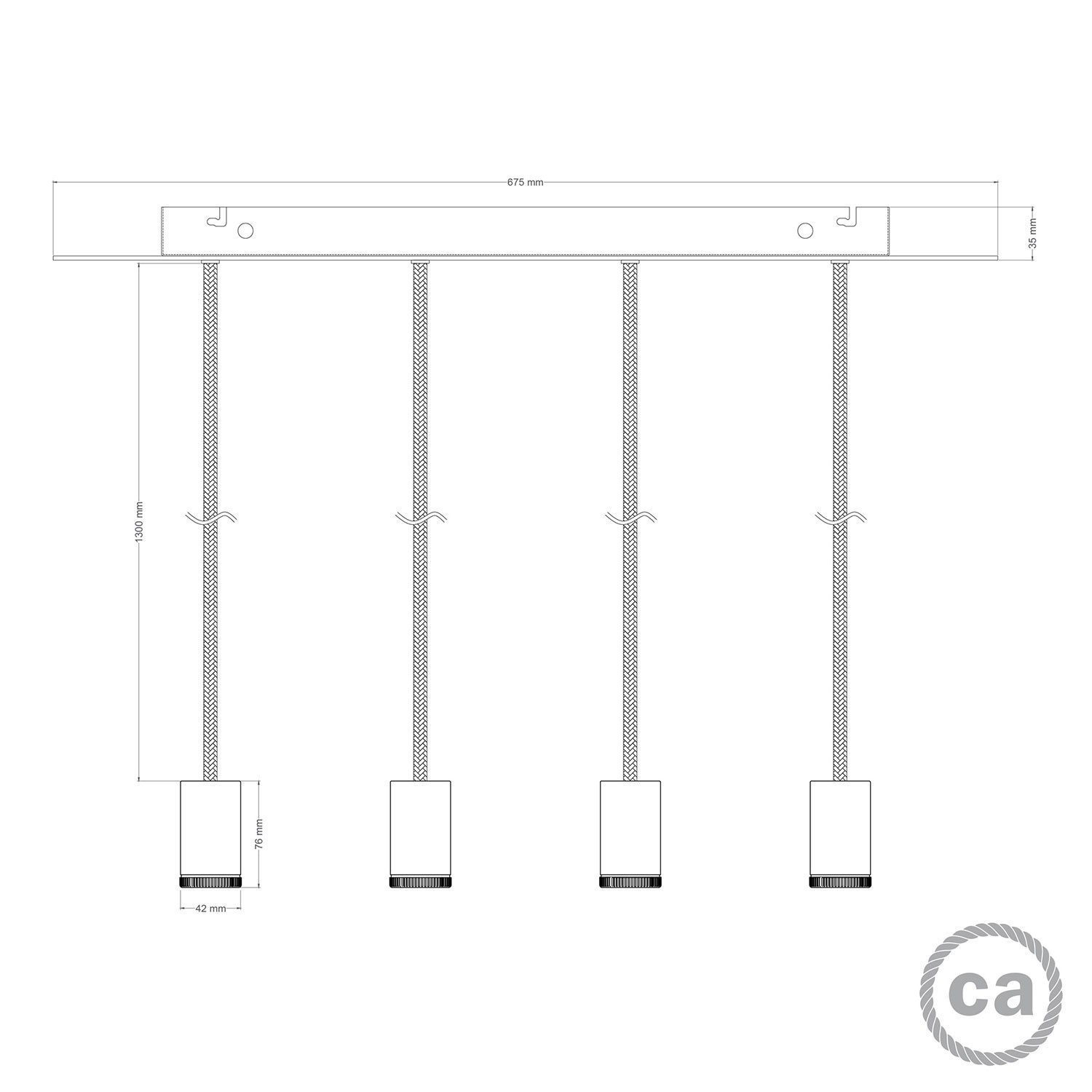 Lampada faretto a sospensione 4 cadute GU1d0 con XXL Rose-One rettangolare 675 mm