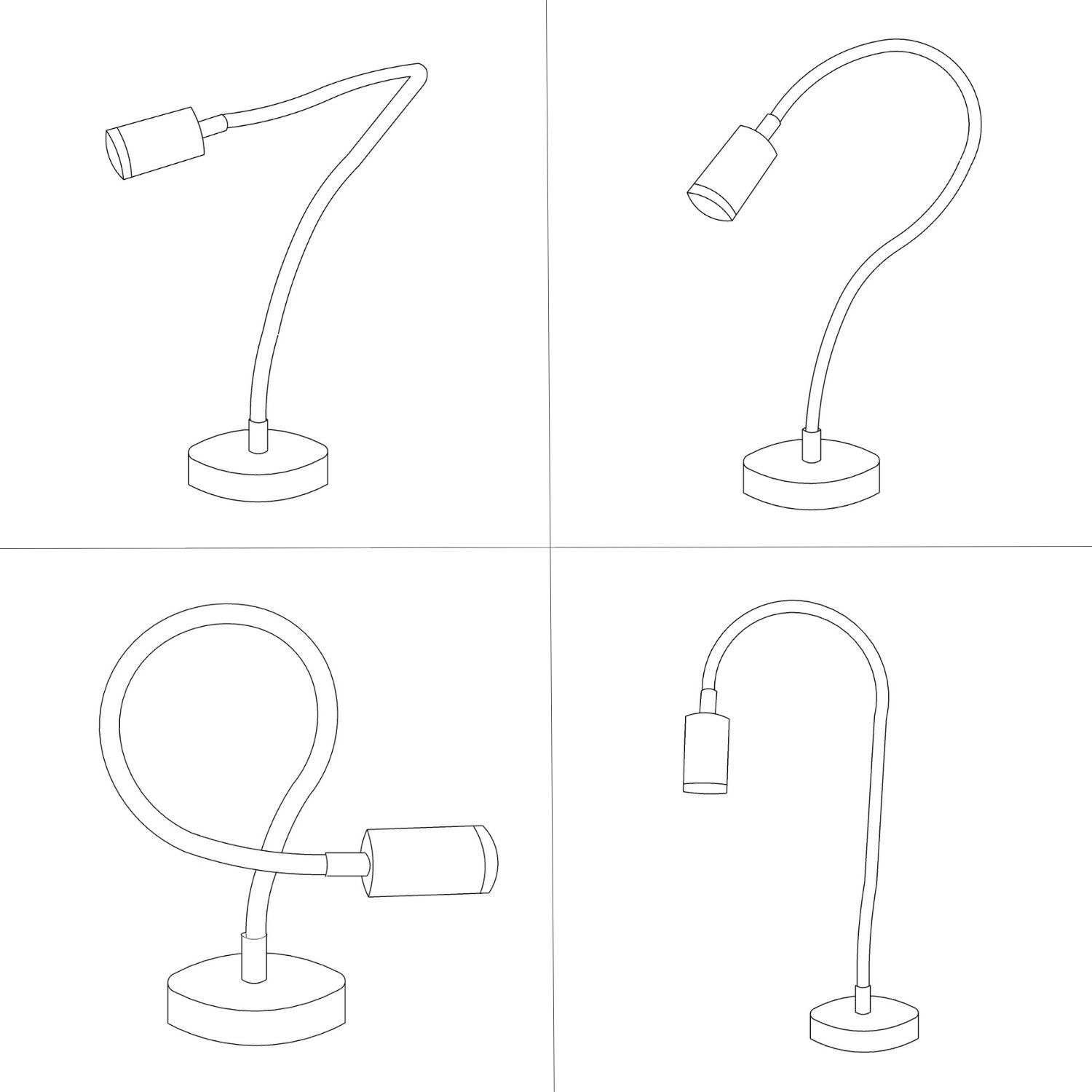 Table Flex GU1d0, gelenkige Tischleuchte mit Mini LED Strahler und 2-poligem Stecker