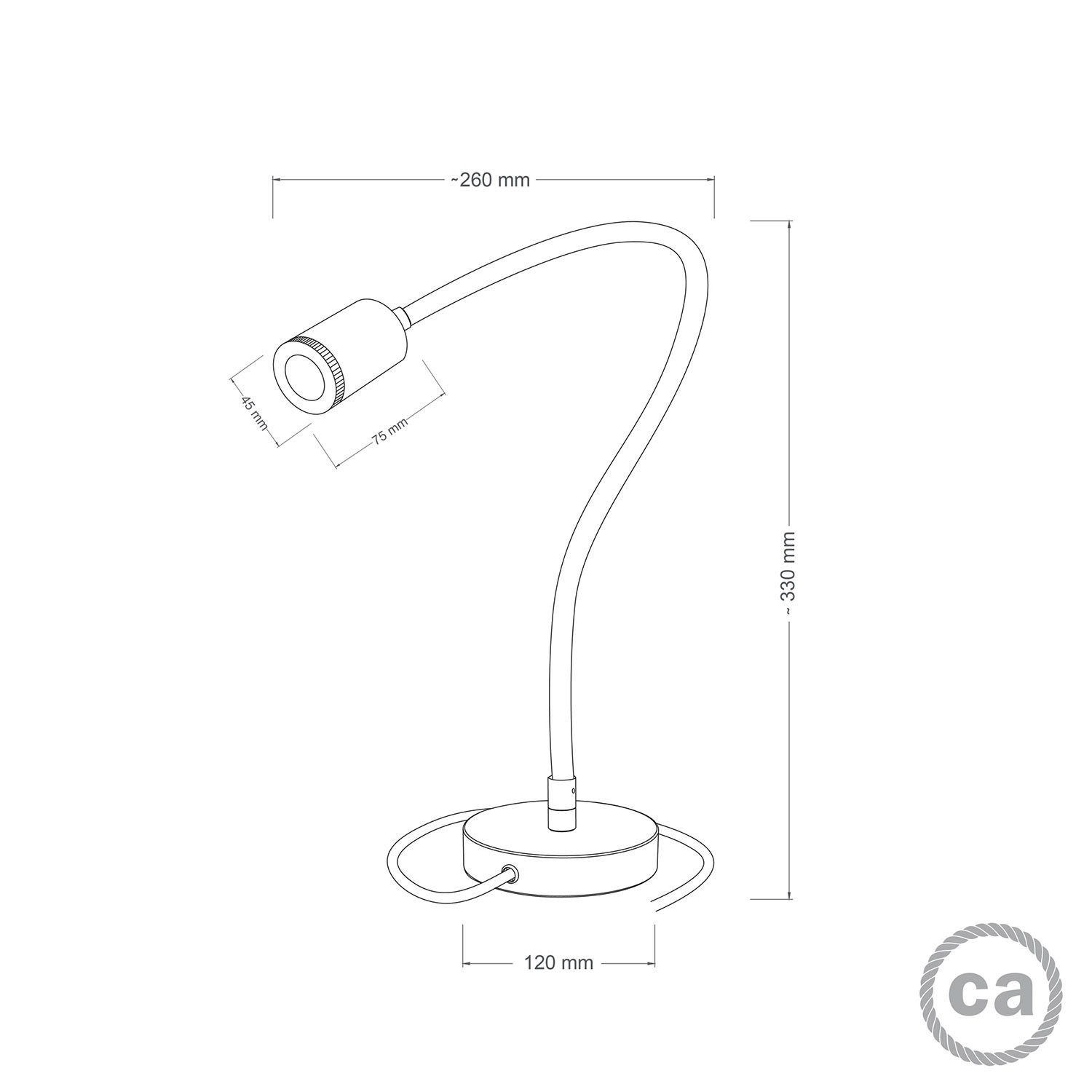 Table Flex GU1d0 lampada da tavolo snodabile con mini faretto LED e spina a 2 poli