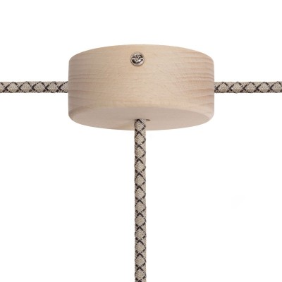 Kit runder Mini Lampenbaldachin aus Holz mit 1 zentralen Loch und 2 Seitenlöchern