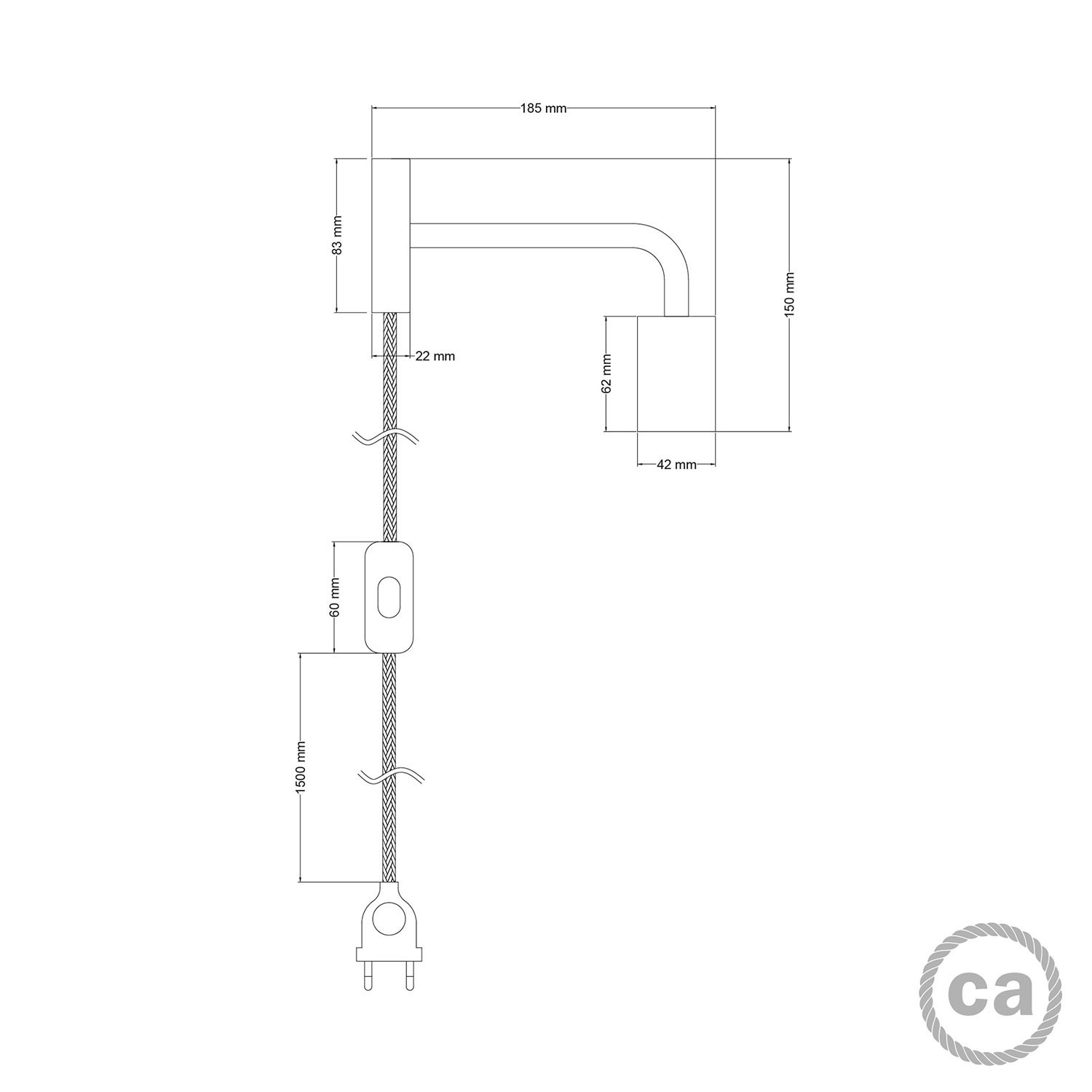 Lampe Spostaluce en métal avec extension courbée