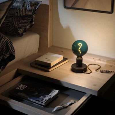 Posaluce - Lampe de table en cuir avec fiche bipolaire