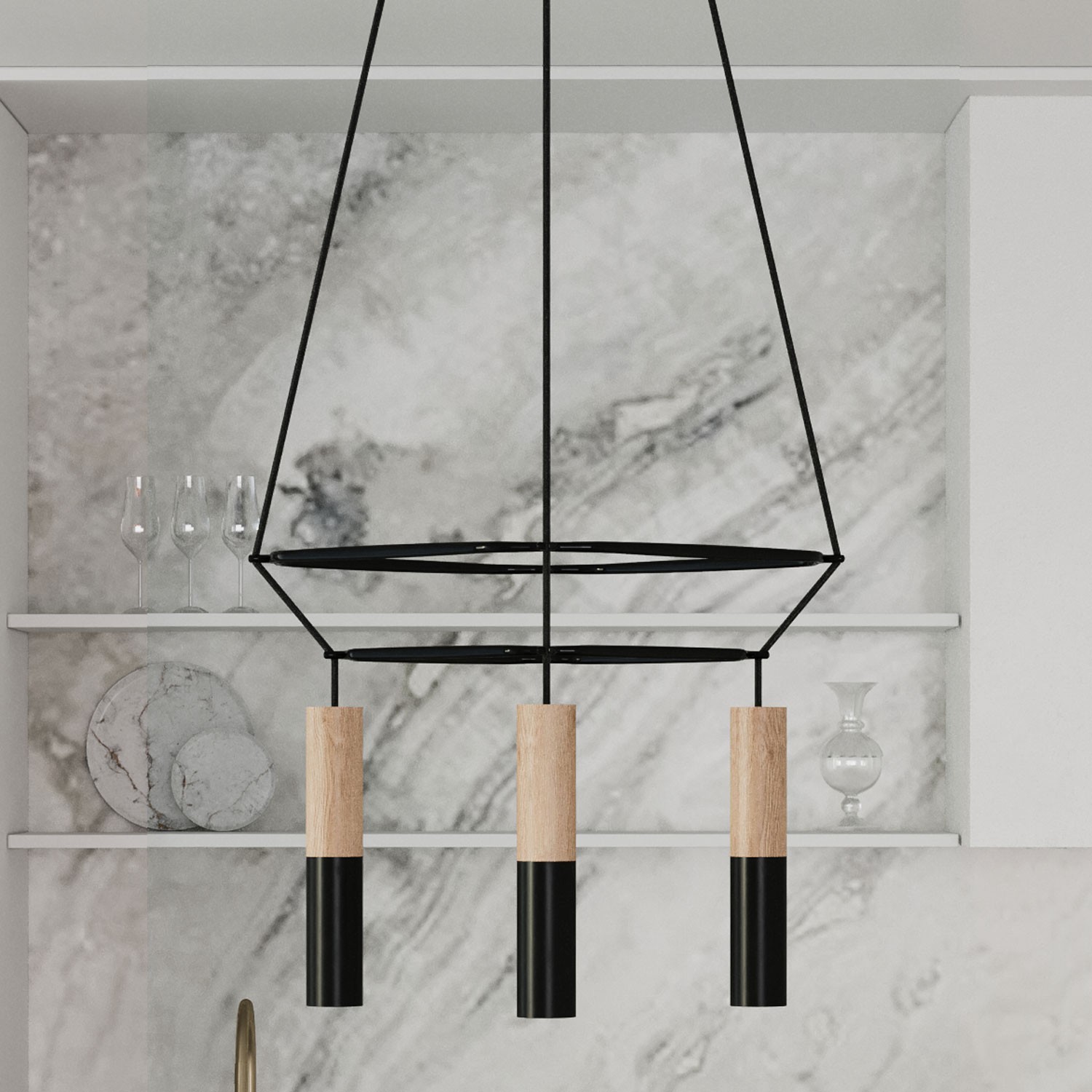 Lustre 2 Cage avec 4 bras Tub-E14 Double