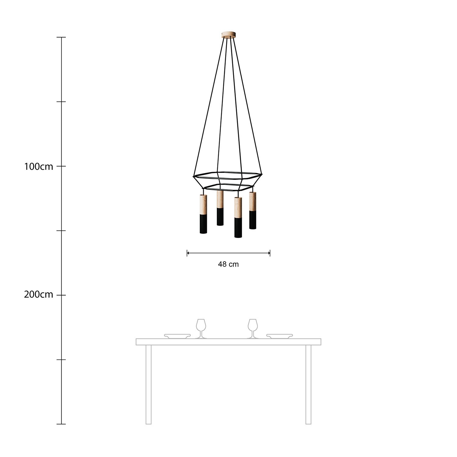 Lampadario 2 Cage a 4 cadute Tub-E14 Doppio