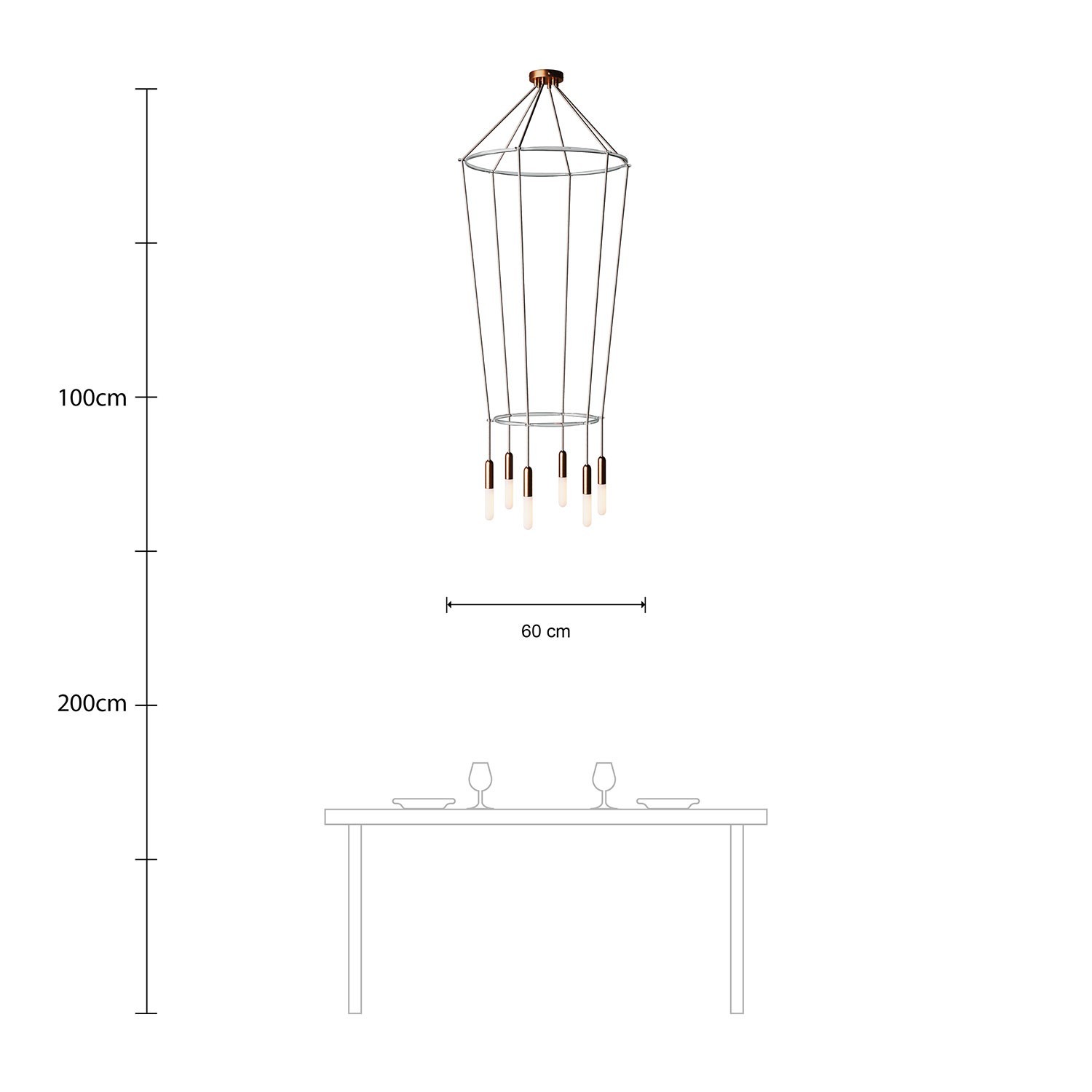 Deckenleuchte 2 Cage P-Light mit 6 Aufhängungen
