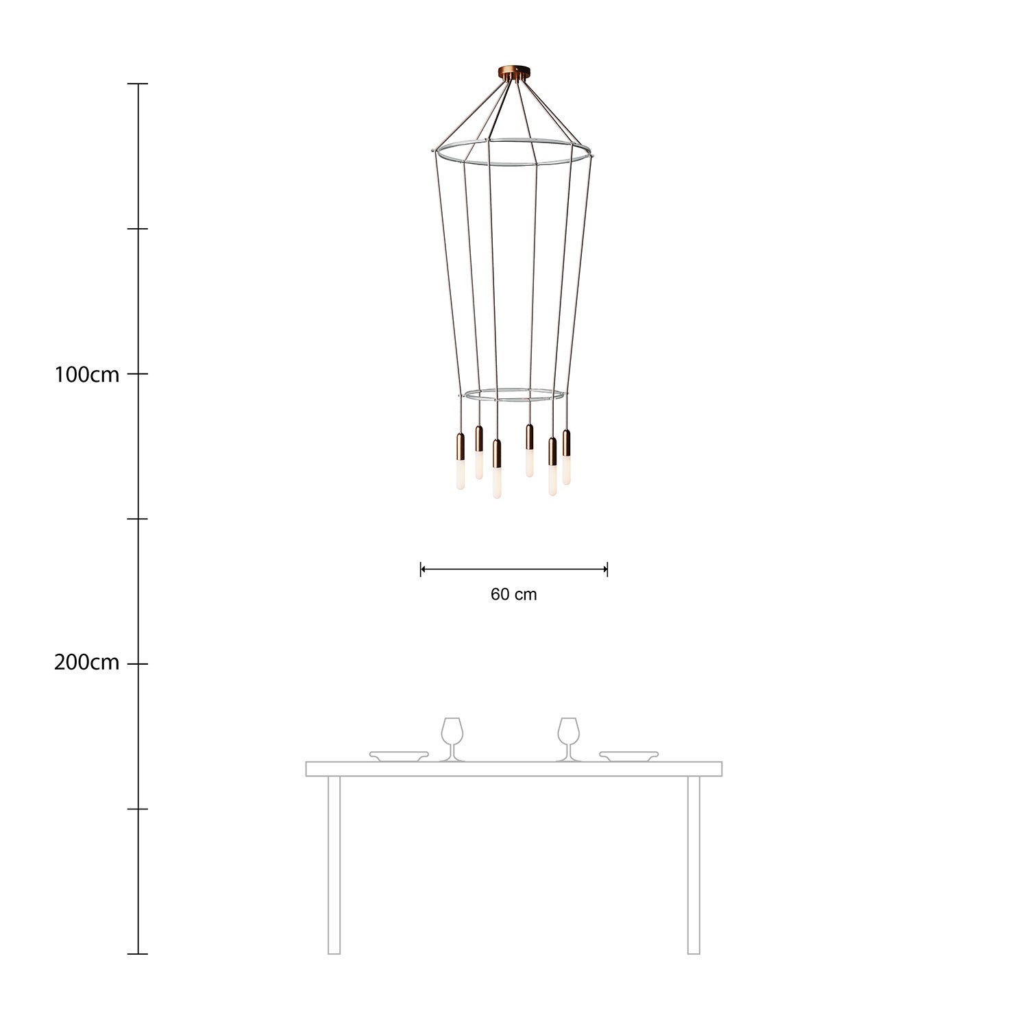 Deckenleuchte 2 Cage P-Light mit 6 Aufhängungen