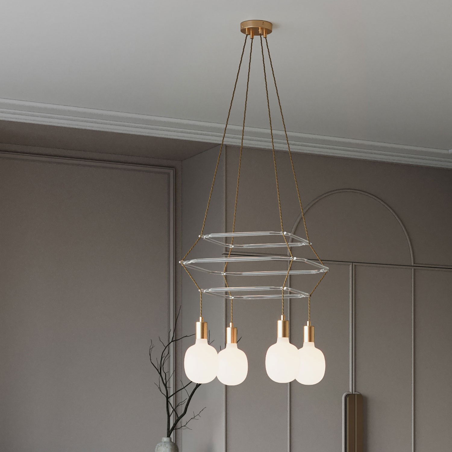 Lustre 3 Cage avec 4 bras Rodi