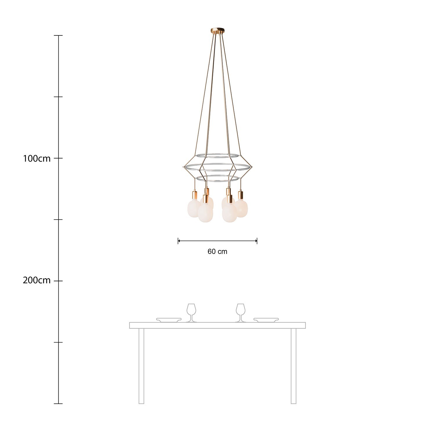 Lustre 3 Cage avec 4 bras Rodi