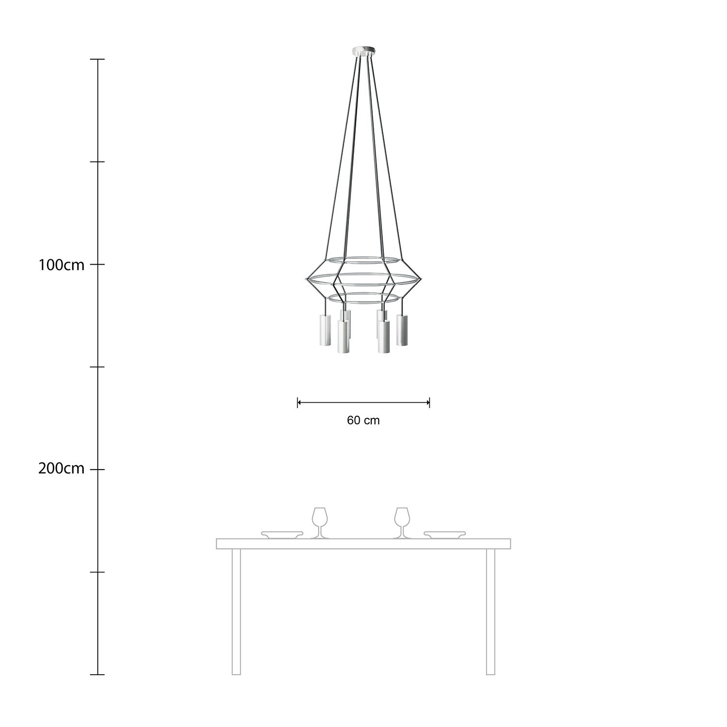 Lustre 3 Cage avec 4 bras Tub-E14