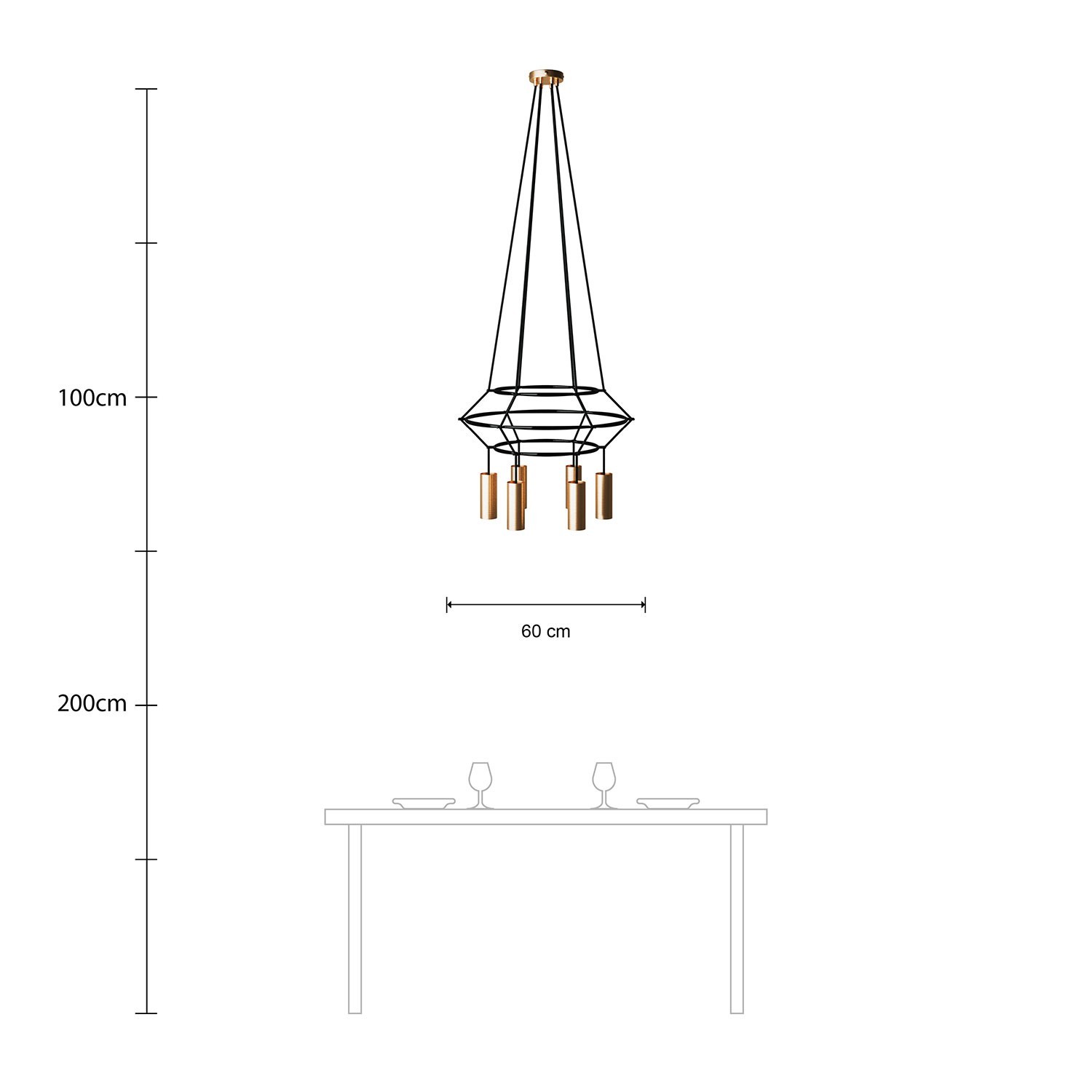 Lustre 3 Cage avec 4 bras Tub-E14