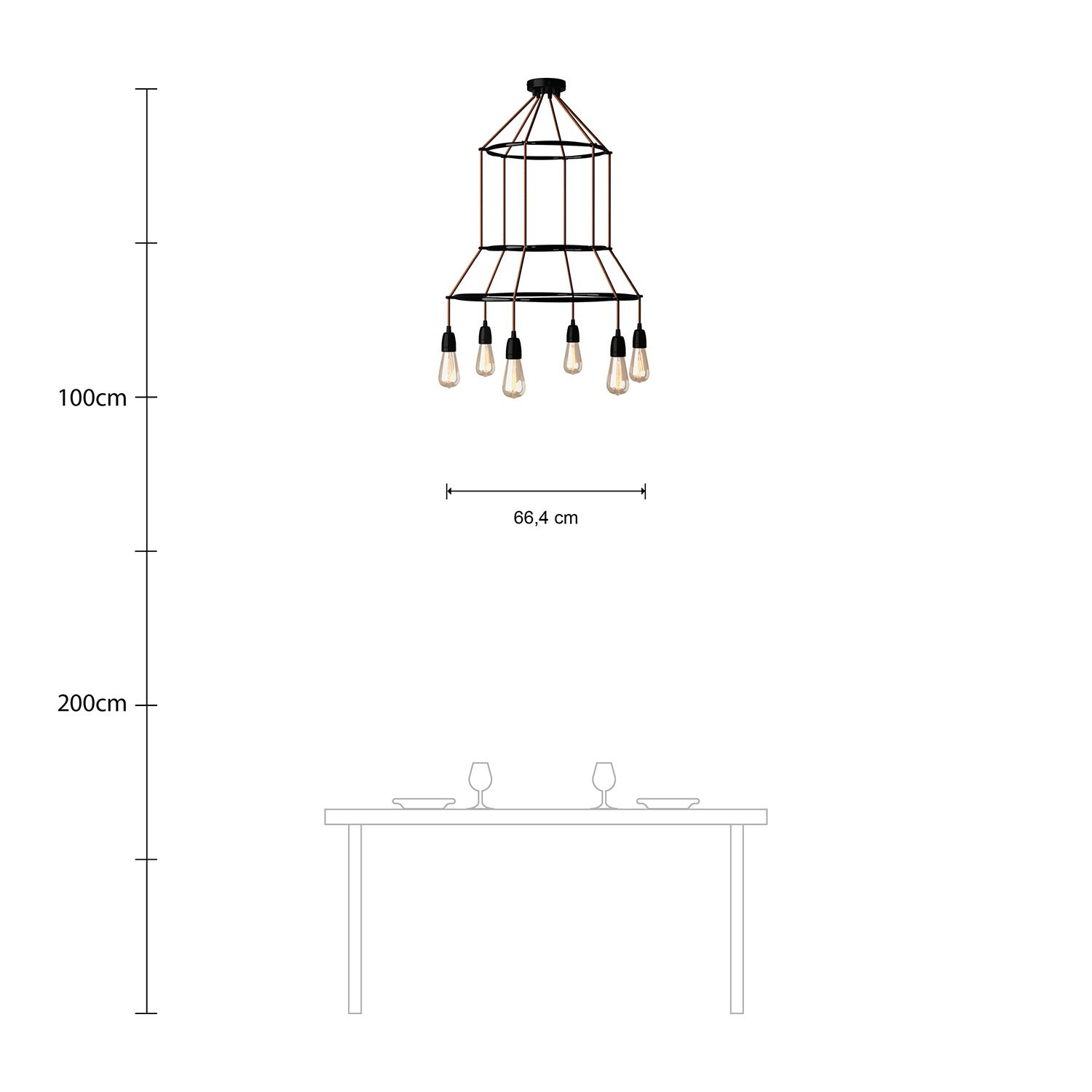 Deckenleuchte 3 Cage Edison ST64 mit 6 Aufhängungen