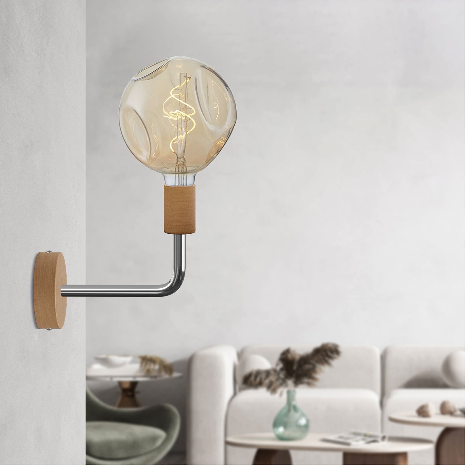 Lampada Fermaluce Elle in legno con lampadina Bumped