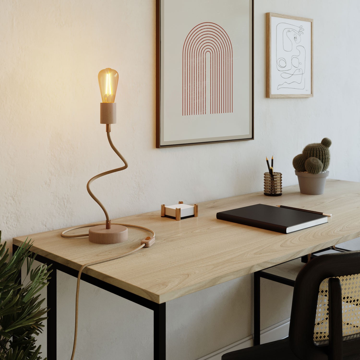 Lampada da tavolo snodabile in legno a luce diffusa - Table Flex Wood