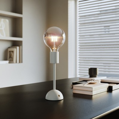 Lampada portatile e ricaricabile Cabless02 con lampadina globo mezza sfera argento