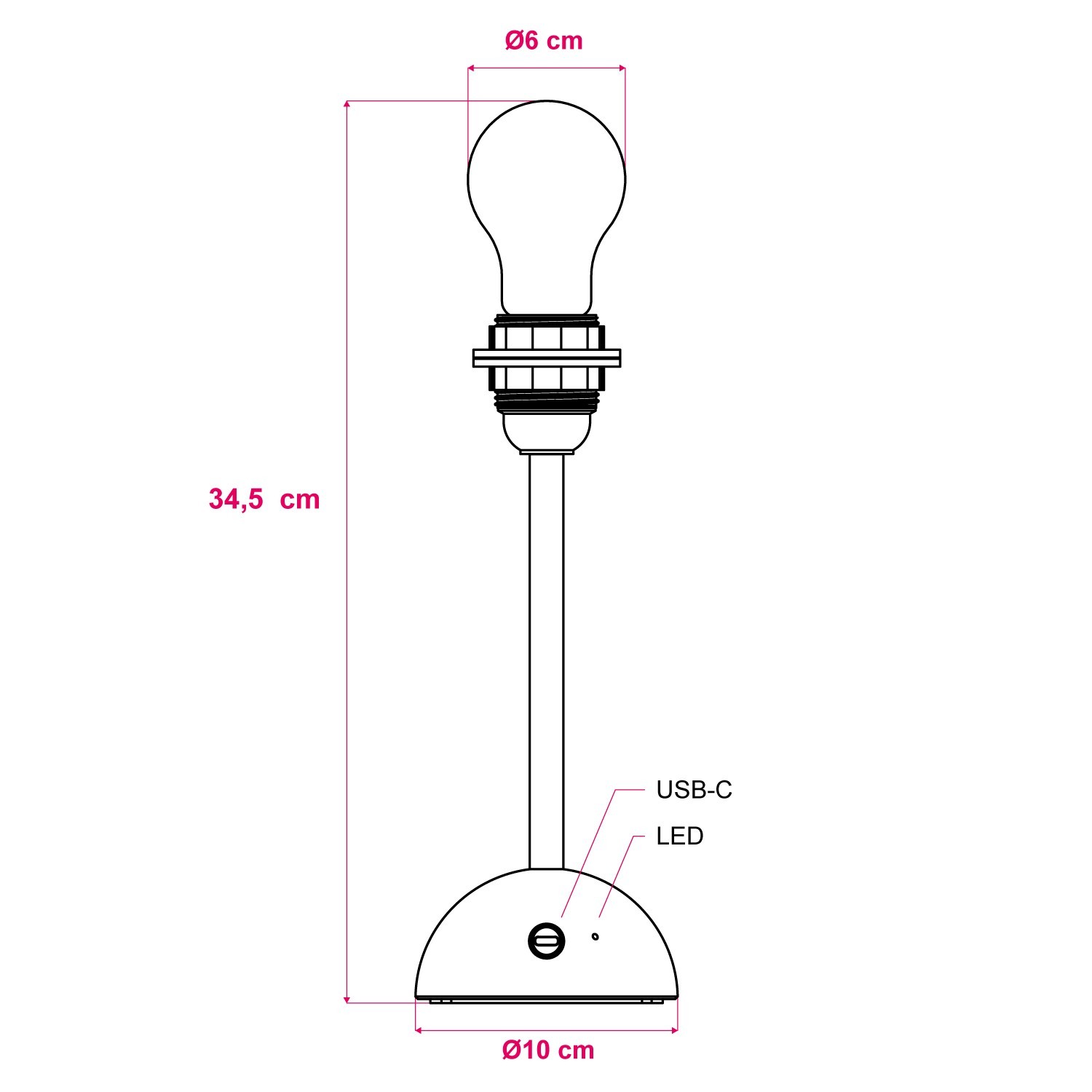 Lampada portatile e ricaricabile Cabless12 con lampadina a goccia e predisposizione per paralume