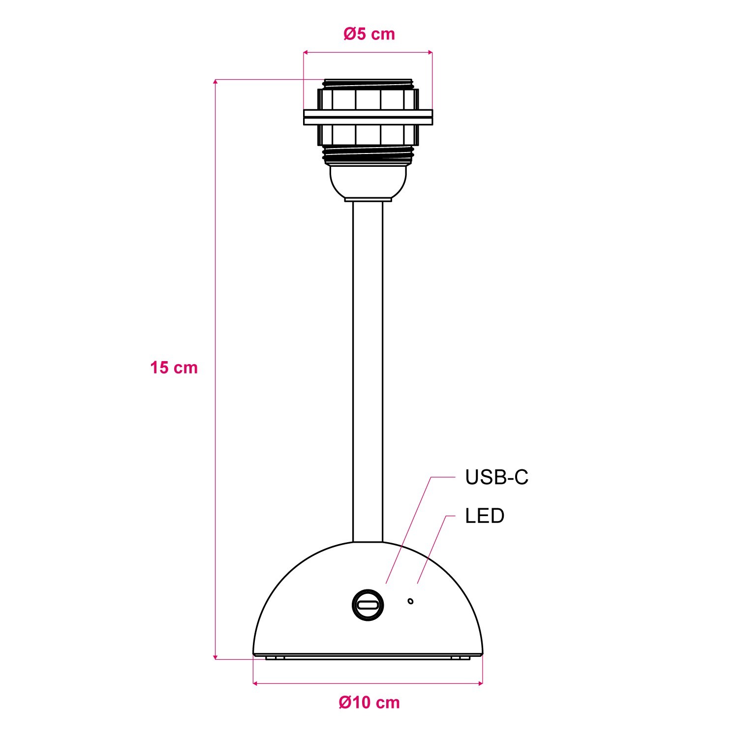 Base pour lampe portative et rechargeable Cabless12 avec arrangement pour abat-jour