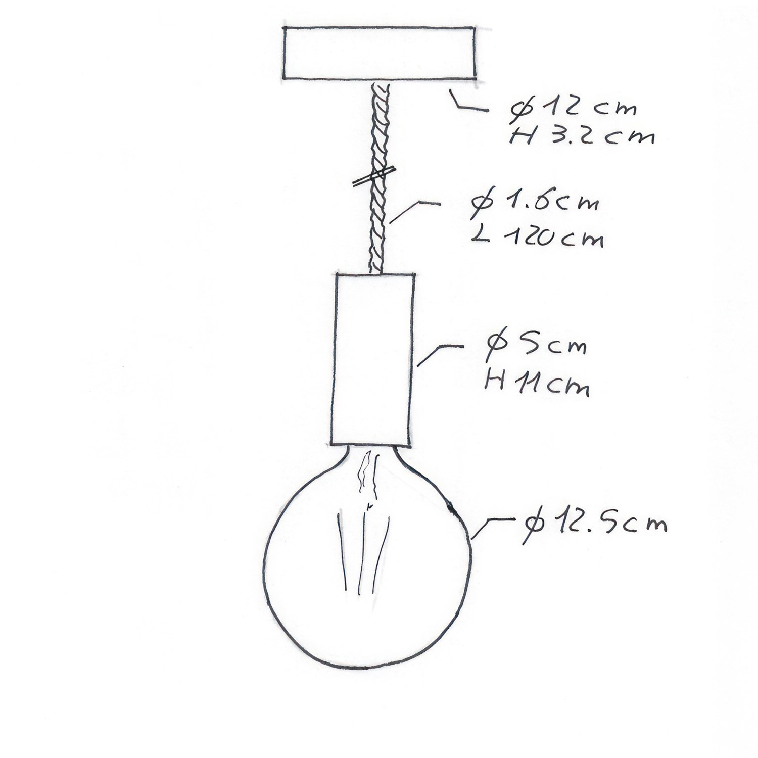 Lampada a sospensione con cordone nautico XL 16 mm con finiture in legno verniciato - Made in Italy