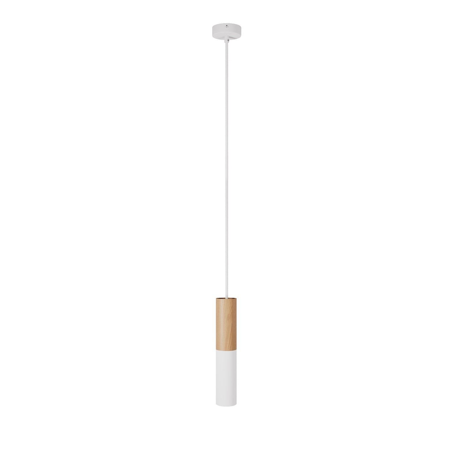 Lampe à suspension Made in Italy avec câble textile et double abat-jour Tub-E14 en bois et métal