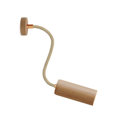 Lampada Fermaluce Flex 30 con mini rosone in legno e faretto con paralume Tub-E14