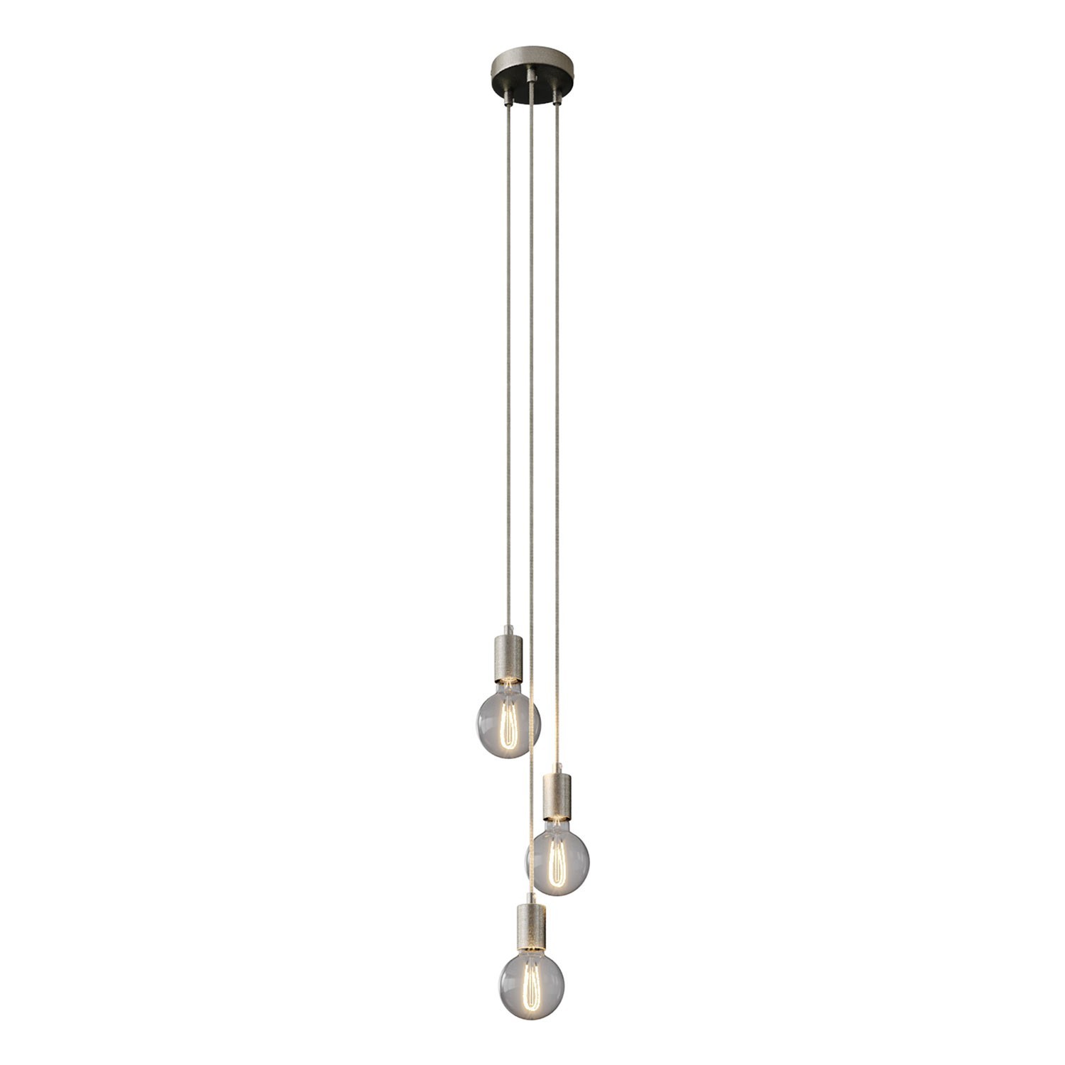 Lampe suspension multiple 3 bras avec câble textile et finitions en métal