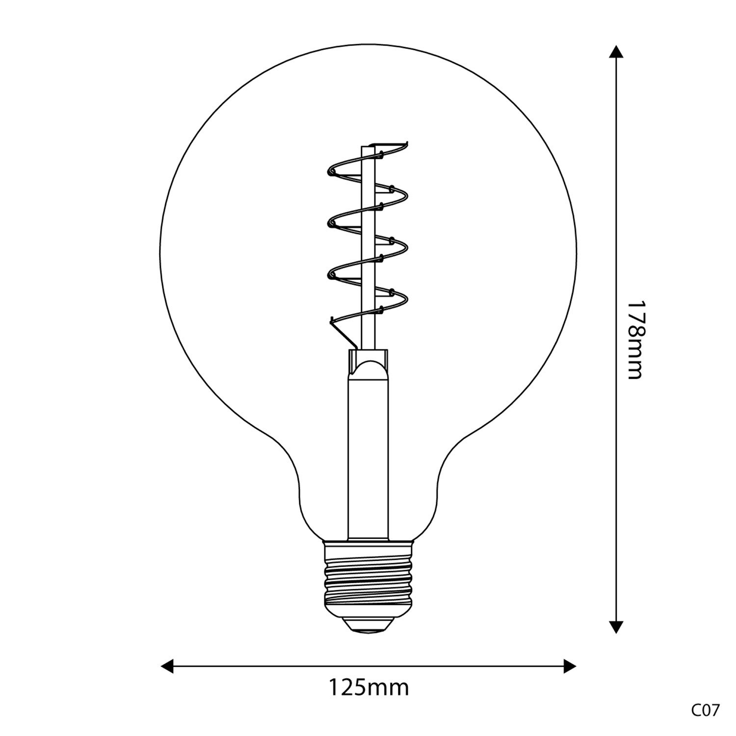 Ampoule Dorée LED Carbon Line avec filament en spirale Globe G125 4W 250Lm E27 1800K Dimmable - C07