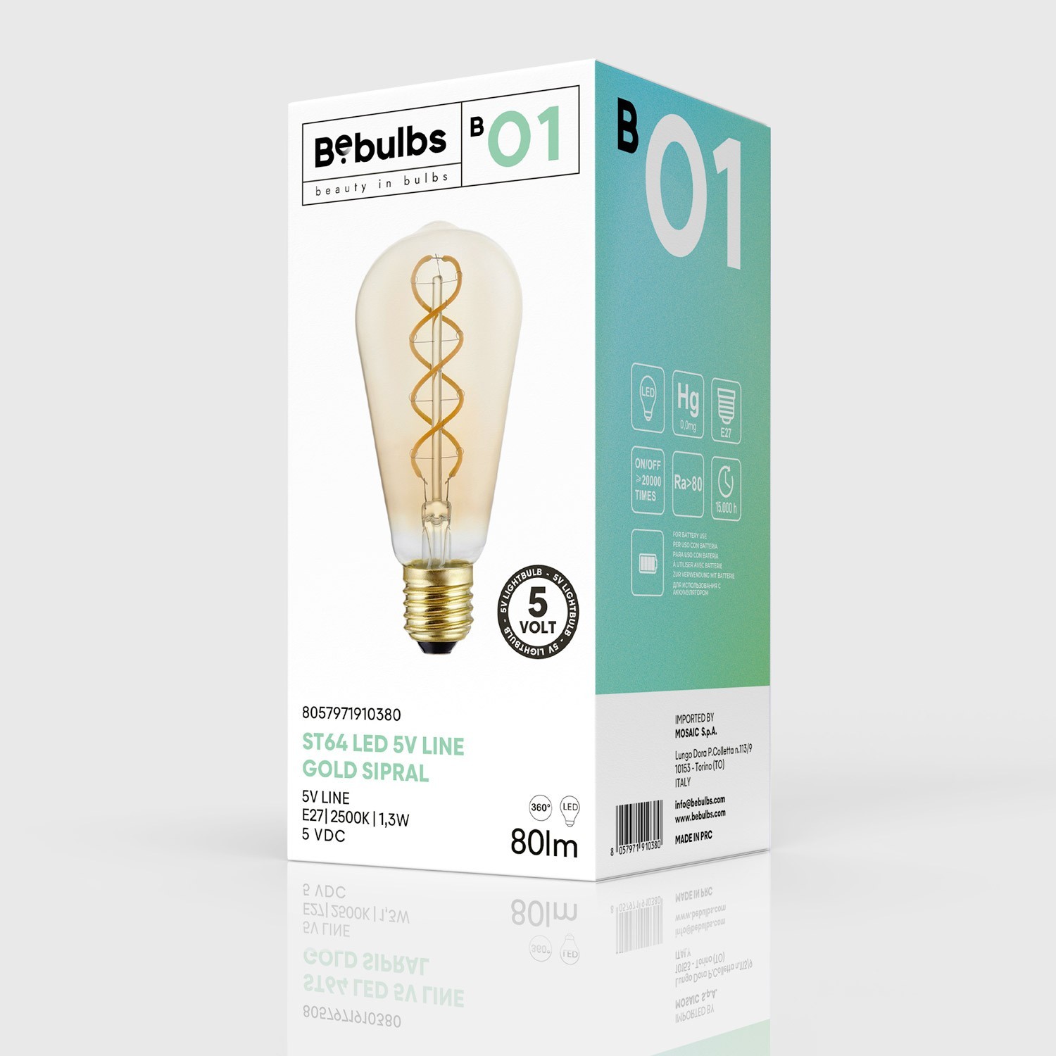 Ampoule LED dorée B01 Ligne 5V Filament à spirale Edison ST64 1,3W E27 Dimmable 2500K