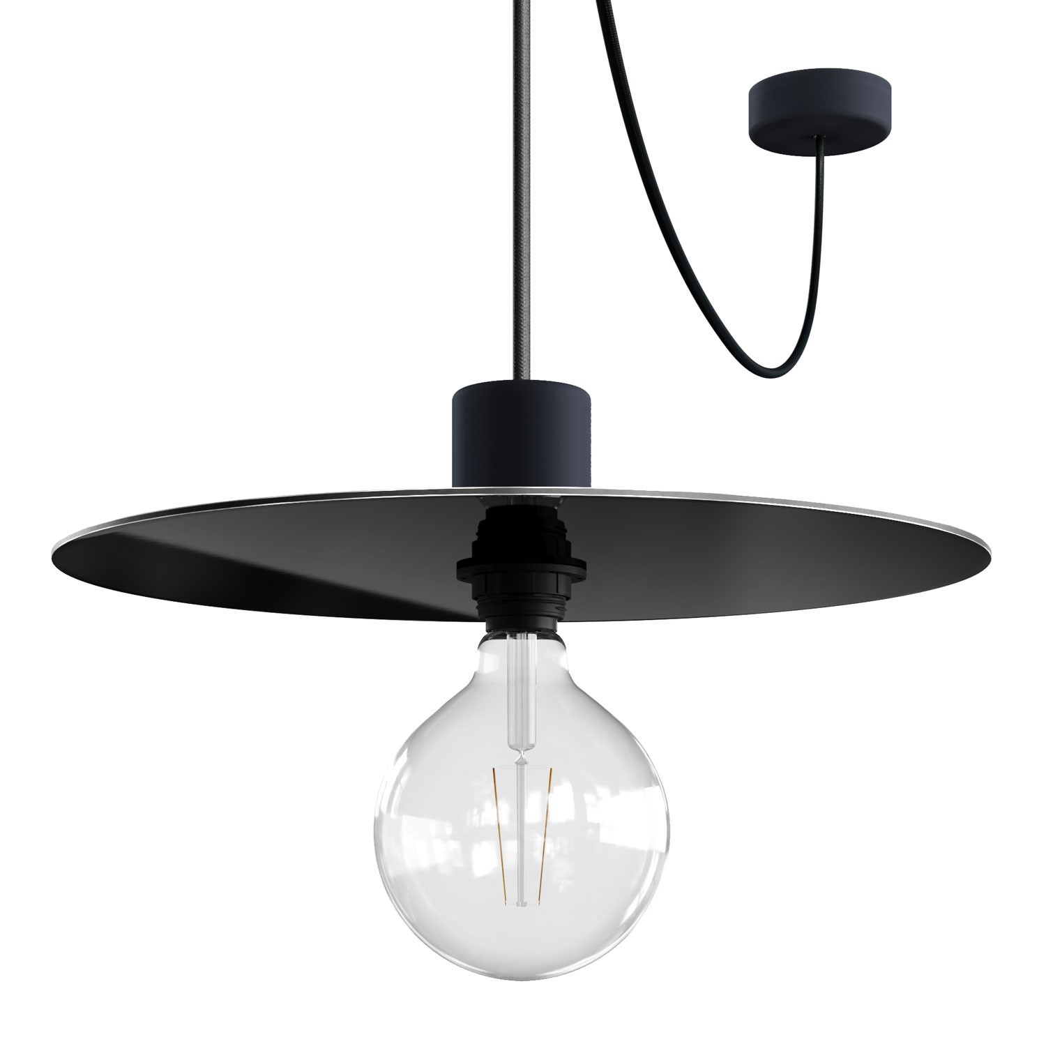 EIVA ELEGANT Lampe à suspension avec 5 m câble textile, abat-jour Ellepì, rosace et douille en silicone IP65 étanche