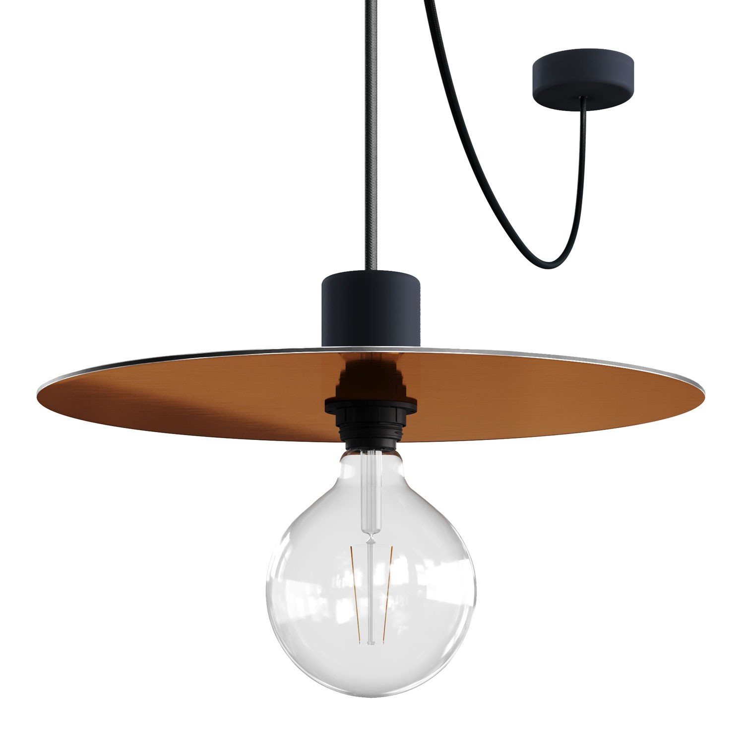 EIVA ELEGANT Lampe à suspension avec 5 m câble textile, abat-jour Ellepì, rosace et douille en silicone IP65 étanche