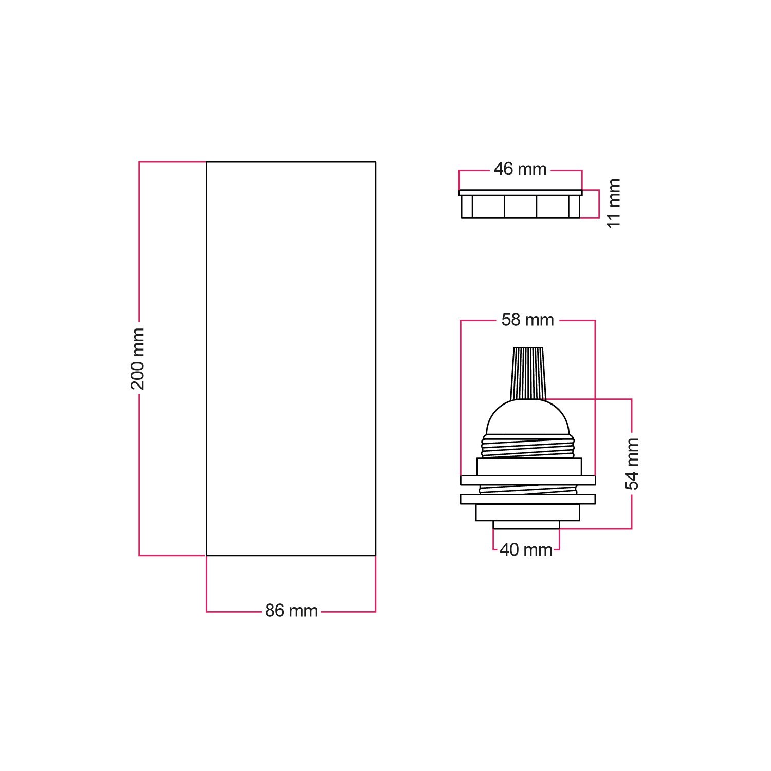 Tub-E27, Holzschirm für Spotlampe mit Doppelring E27-Fassung