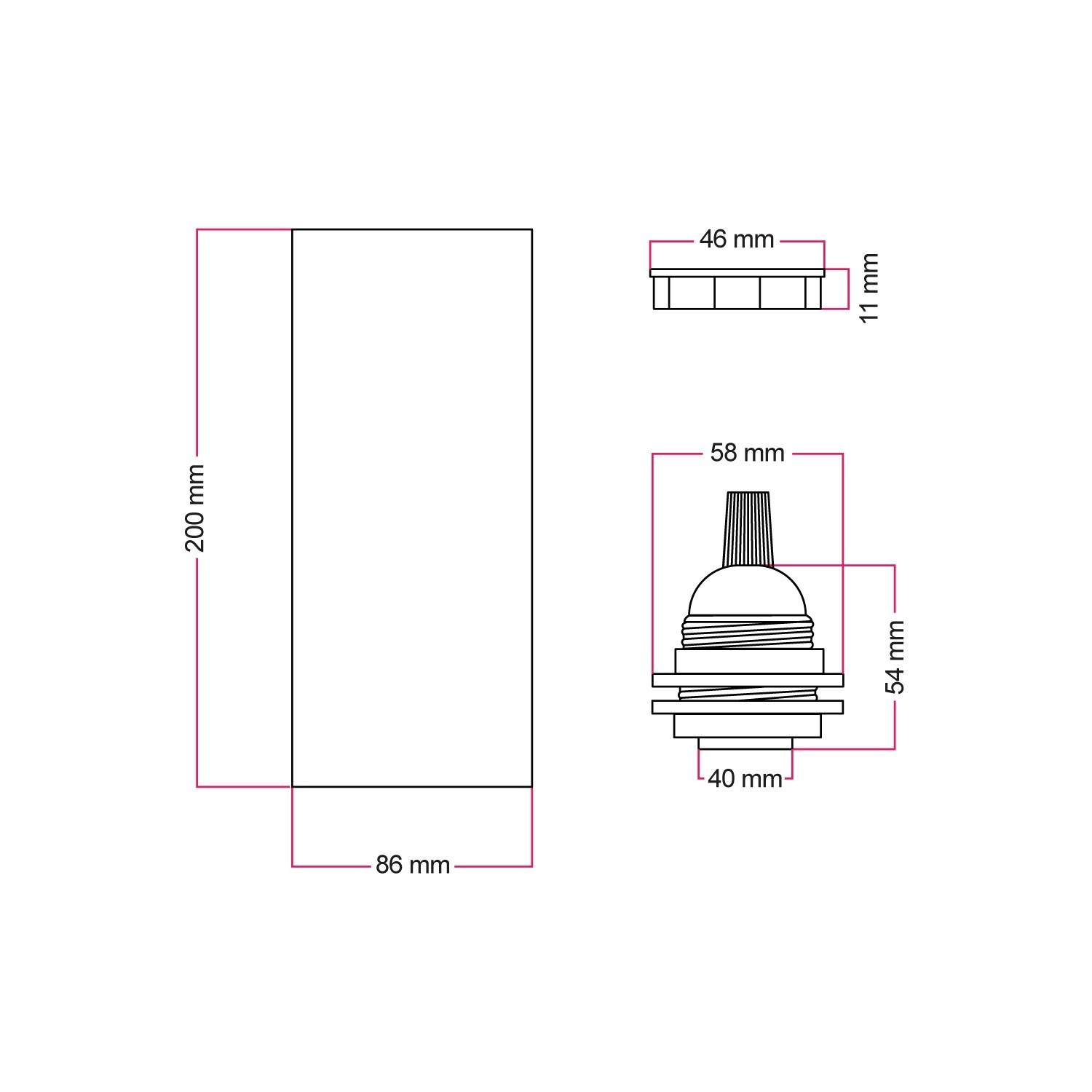 Tub-E27, abat-jour en bois pour lampe spot avec douille à double bague E27